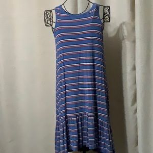 Girls Large 10-12. Blue, white, red striped flowey dress. Summer dress.